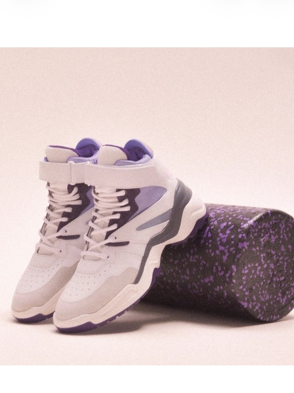New! KOIO Aerobics Pearl Leather High Top Chunky Sneakers White Purple - Picture 3 of 13